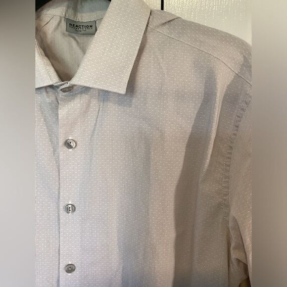 Kenneth Cole Reaction - Men’s Slim Tan /Wht Long Sleeve Dress Shirt -17 32/33 - Picture 2 of 5